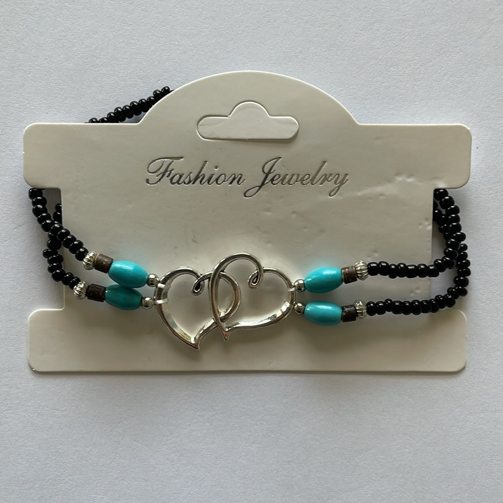 ♥️ Beaded Ankle Bracelet- Hollow Double Heart Design - Picture 3 of 4